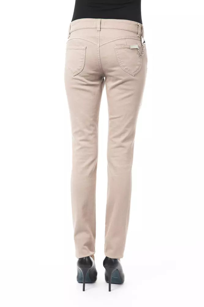 BYBLOS Beige Cotton Women Pant with Chain Detail on Pocket