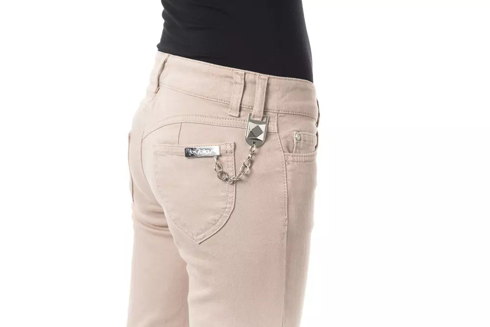 BYBLOS Beige Cotton Women Pant with Chain Detail on Pocket