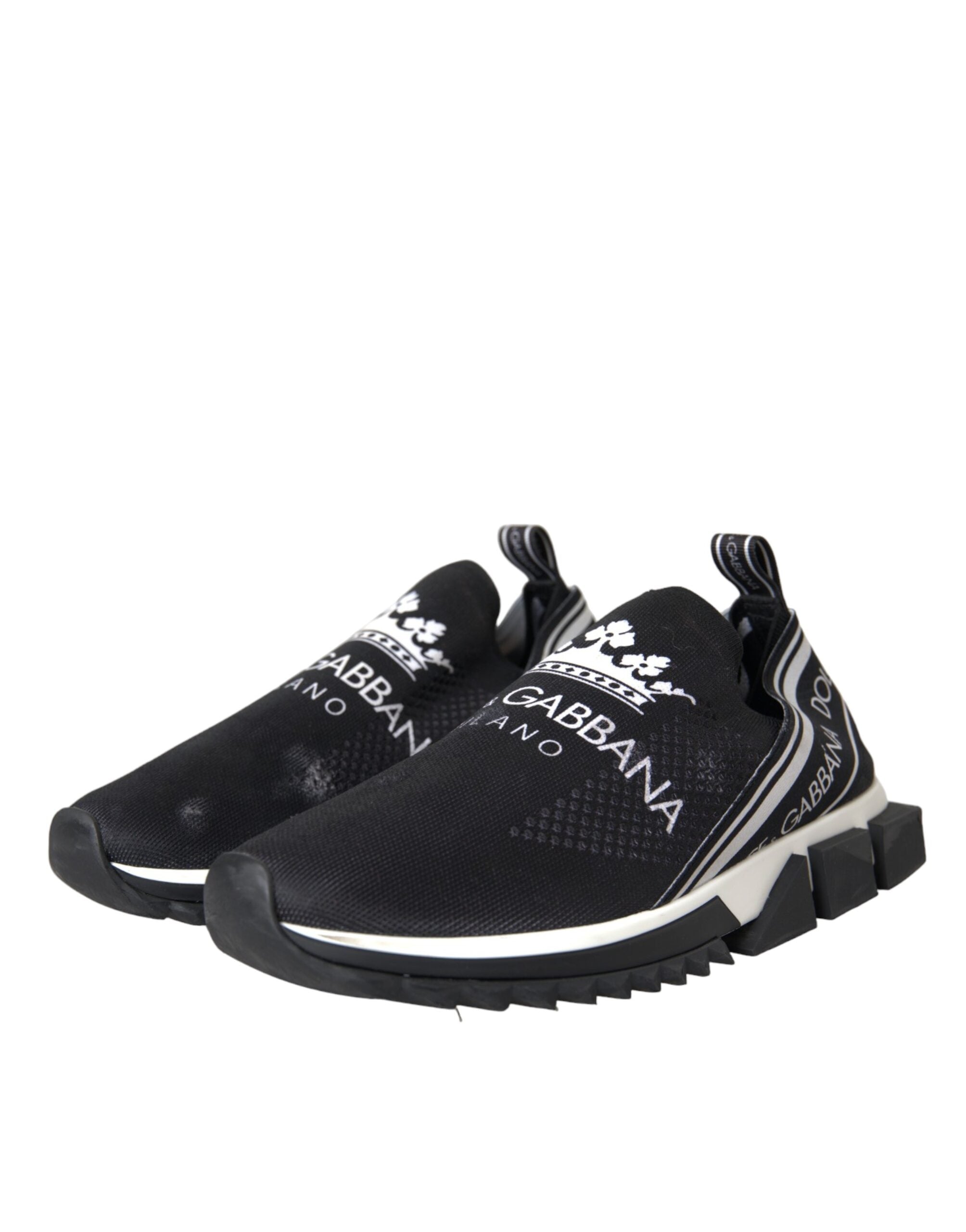 Dolce & Gabbana Black White Sorrento Slip On Sneakers Shoes