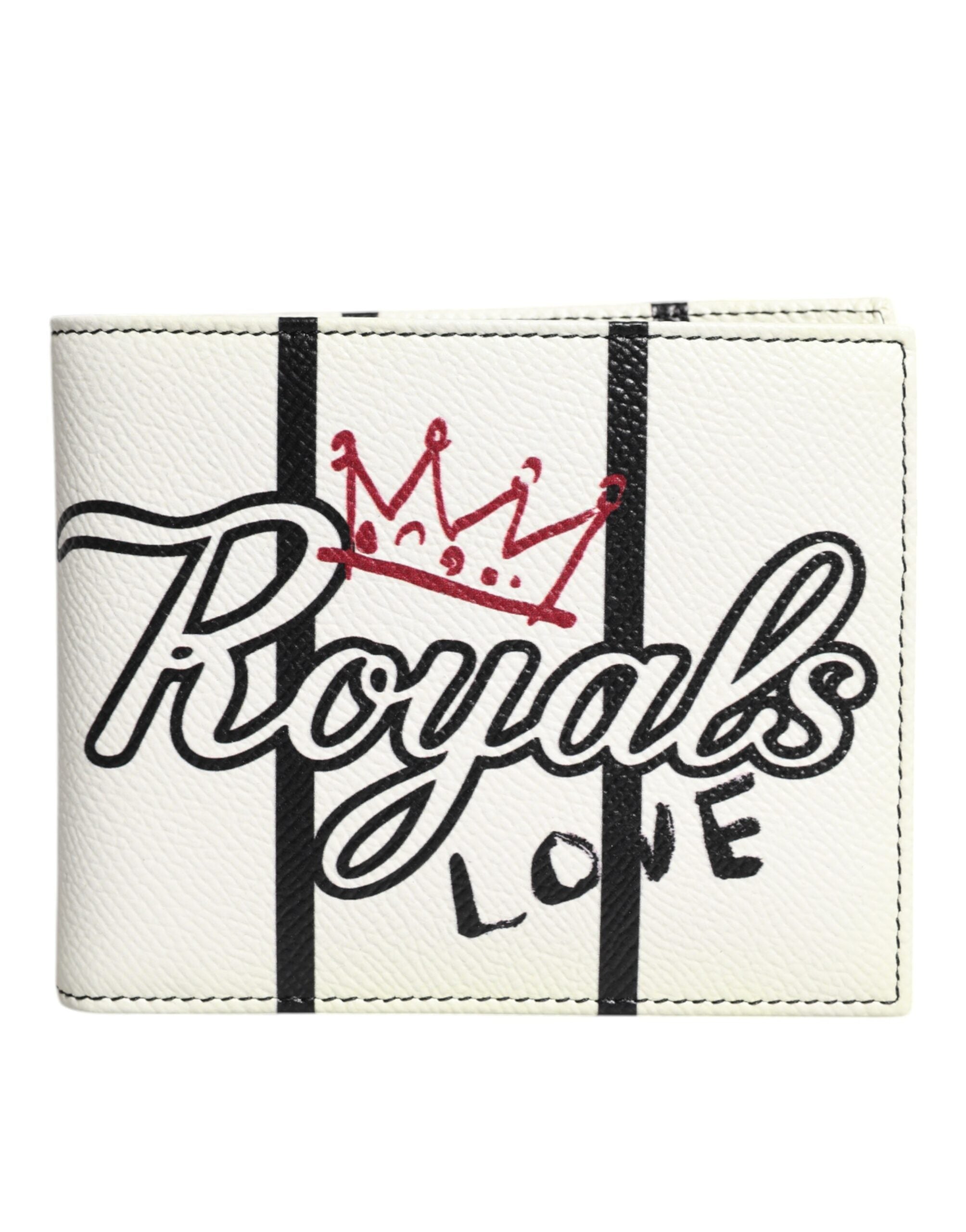 Dolce & Gabbana White Leather DG Crown Royals Bifold Card Holder Wallet