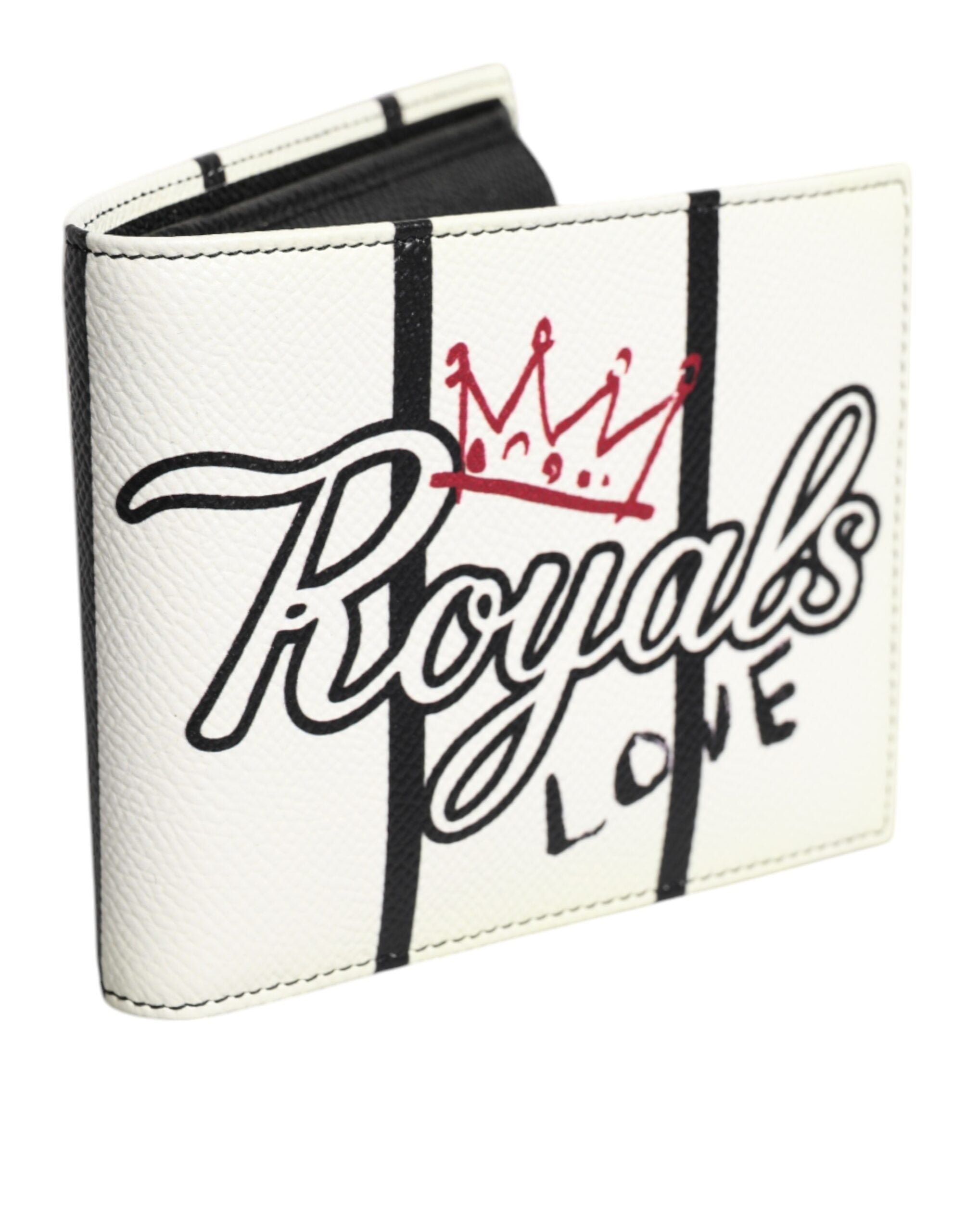 Dolce & Gabbana White Leather DG Crown Royals Bifold Card Holder Wallet